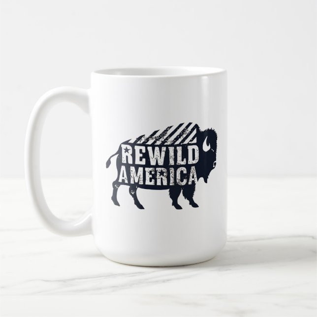 Rustic Vintage Rewild America Bison Coffee Mug (Left)