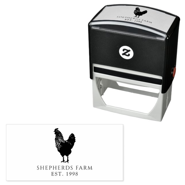 Rustic Vintage Rooster Farm Logo Self-inking Stamp (In Situ)