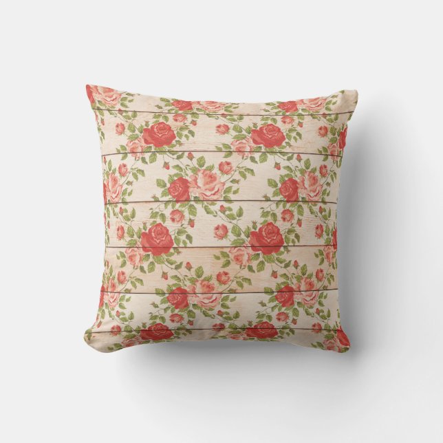 Rustic Vintage Roses Throw Pillow (Front)