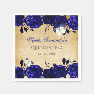 Rustic Vintage Royal Blue Floral Butterfly Napkin