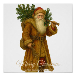 Rustic Vintage Santa   Classic Victorian Holiday  Poster