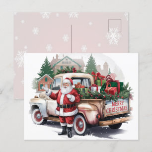 Rustic Vintage Santa Claus Merry Christmas Holiday Postcard