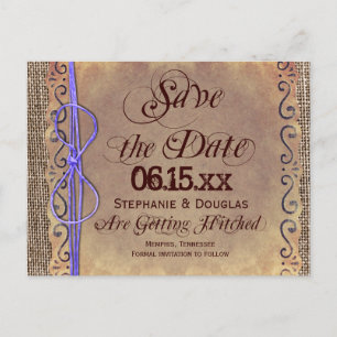 Rustic Vintage Save the Date Postcards Purple