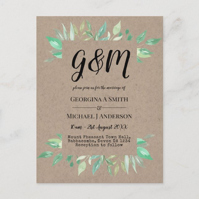 Rustic Vintage Script Wedding Invitation Budget Postcard (Front)