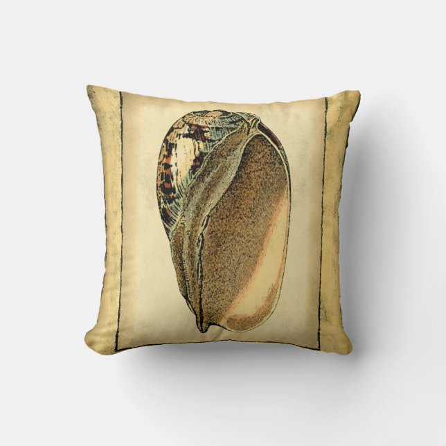Rustic Vintage Seashell Throw Pillow (Front)
