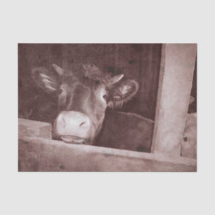 Rustic Vintage Sepia Texture Cow Old Country Barn Tissue Paper