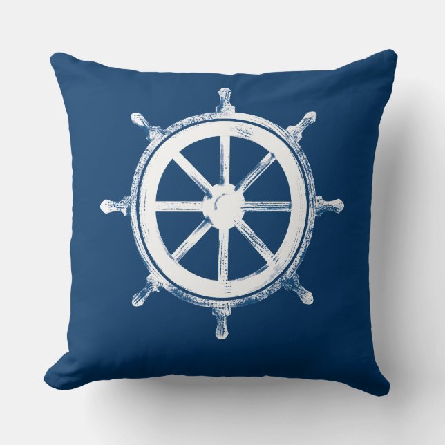 Rustic Vintage Ship's Wheel Throw Pillow (Front)