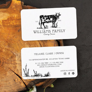 Rustic Vintage Sketch Farm Dairy Cow White Business Card