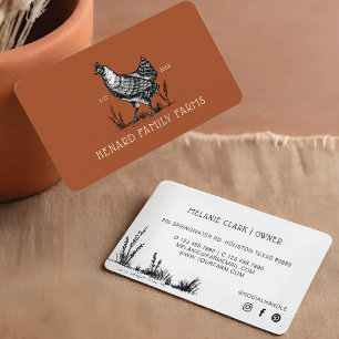 Rustic Vintage Sketch Farm Hen Burnt Red Business Card