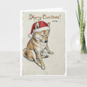 Rustic Vintage Sketch Shiba Inu Christmas Dog Art Card
