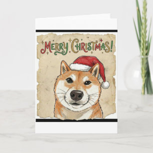 Rustic Vintage Sketch Shiba Inu Christmas Dog Art Card