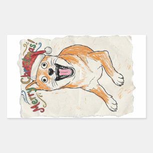 Rustic Vintage Sketch Shiba Inu Christmas Dog Art Sticker