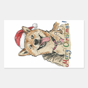Rustic Vintage Sketch Shiba Inu Christmas Dog Art Sticker