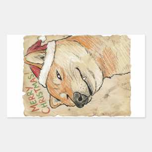 Rustic Vintage Sketch Shiba Inu Christmas Dog Art Sticker