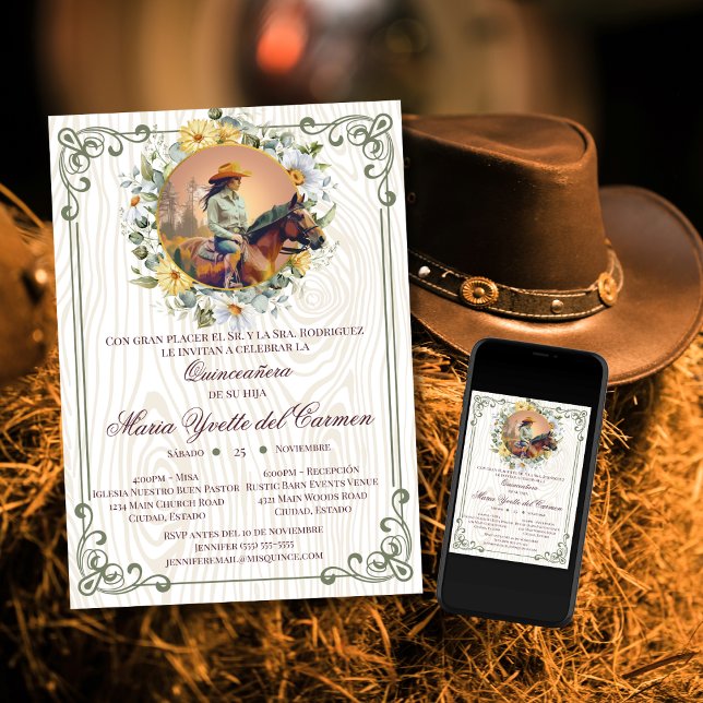 Rustic Vintage Spanish Mis Quince Quinceanera Invitation (Creator Uploaded)