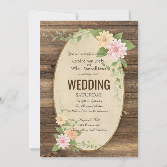 Rustic Vintage Spring Flower Wedding Invitation (Front)