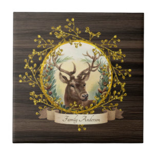Rustic Vintage Stag Decoration Personalized Tile