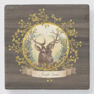 Rustic Vintage STAG Personalized Stone Coaster