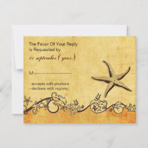 rustic, vintage ,starfish beach wedding rsvp card