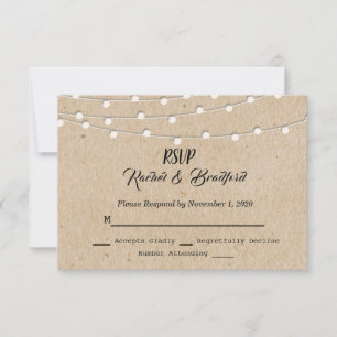 Rustic Vintage String Lights Wedding Personalize RSVP Card