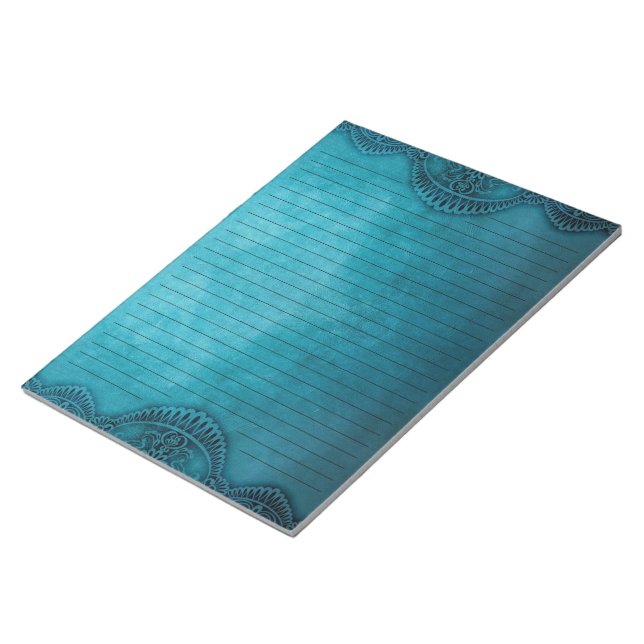 Rustic Vintage Teal Blue Lined Grunge Stationery Notepad (Angled)