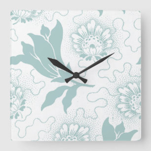Rustic Vintage Teal White Farmhouse Style Floral Square Wall Clock