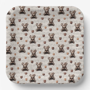 Rustic Vintage Teddy Bear Paper Plate