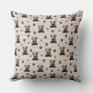 Rustic Vintage Teddy Bear Throw Pillow