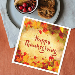 Rustic Vintage Thanksgiving Autumn Leaves Napkin