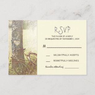 rustic vintage tree and bicycle wedding RSVP Card
