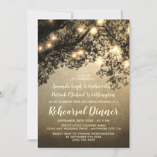 Rustic Vintage Tree Rehearsal Dinner Invitations (Front)