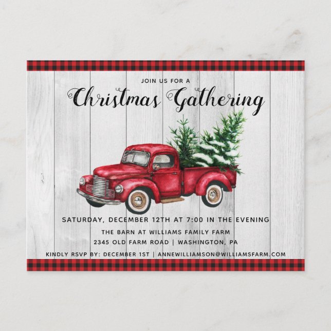 Rustic Vintage Truck Christmas Party Invitation Postcard (Front)