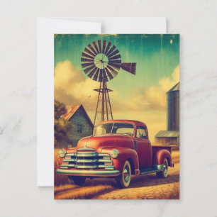 rustic/vintage truck on the farm postcard