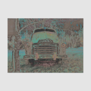 Rustic Vintage Truck Teal Blue Brown  Retro Tissue Paper