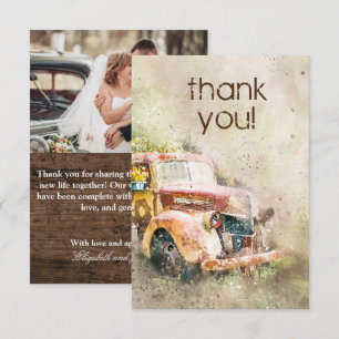 Rustic Vintage Truck Wedding Photo Thank You Invitation