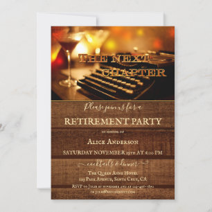 Rustic Vintage Typewriter Cocktail Retirement Invitation