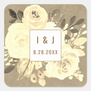 Rustic Vintage Watercolor Floral Bloom Wedding Square Sticker