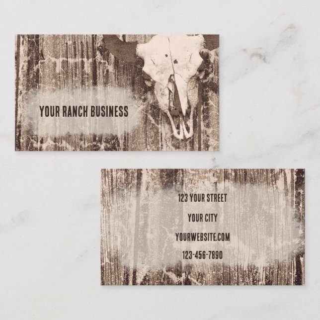 Rustic Vintage Western Brown Bull Skull Business Card (Front/Back)