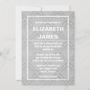 Rustic Vintage White Damask Wedding Invitations