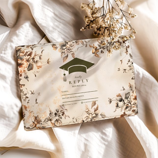 Rustic Vintage Wildflower Bloom Graduation RSVP Card (Creator Uploaded)