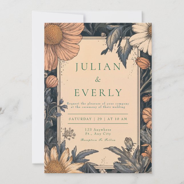 Rustic Vintage Wildflower Wedding Invitation (Front)