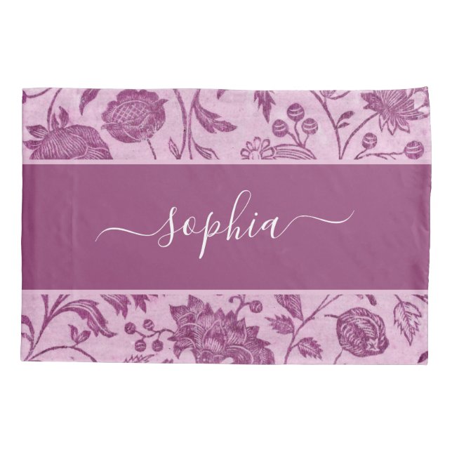 Rustic Vintage Wildflowers Purple Floral Pillowcase (Back)