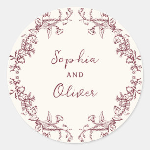 Rustic Vintage Wine Floral Frame Wedding Classic Round Sticker