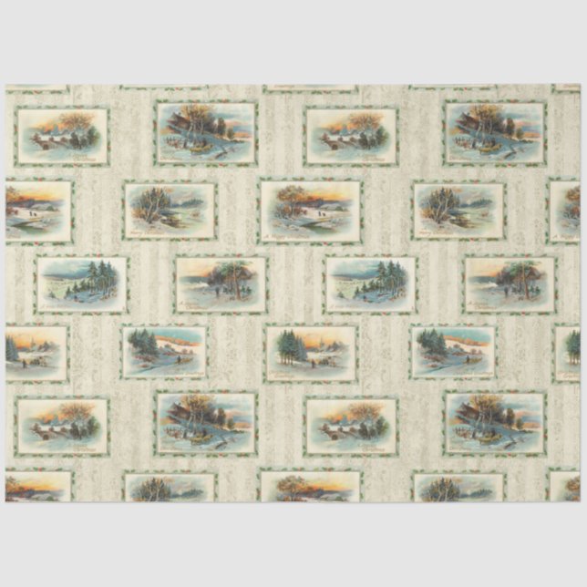 Rustic Vintage Winter Landscape Collage Tissue Paper (Front)