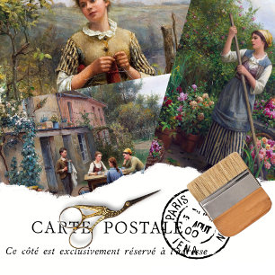 Rustic Vintage Woman French Farmhouse Decoupage Wrapping Paper Sheet