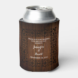 Rustic vintage wood bride groom Thank You wedding Can Cooler