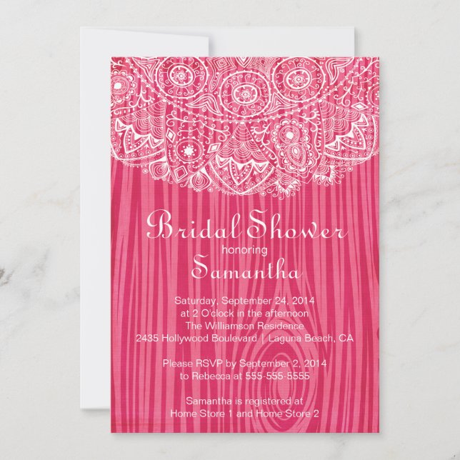 Rustic Vintage Wood Lace Bridal Shower Invitation (Front)