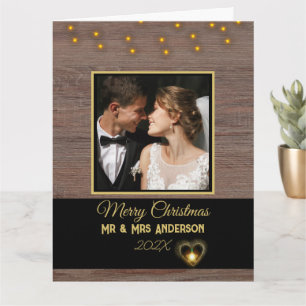 Rustic Vintage Wood plank Mr and Mrs Christmas Card
