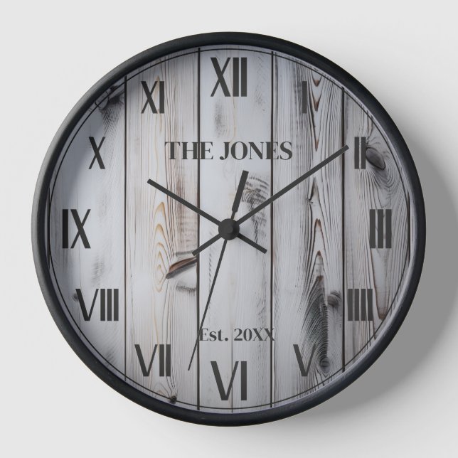 Rustic Vintage Wooden White Farmhouse Clock (Front)