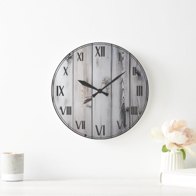Rustic Vintage Wooden White Farmhouse Large Clock (Home)